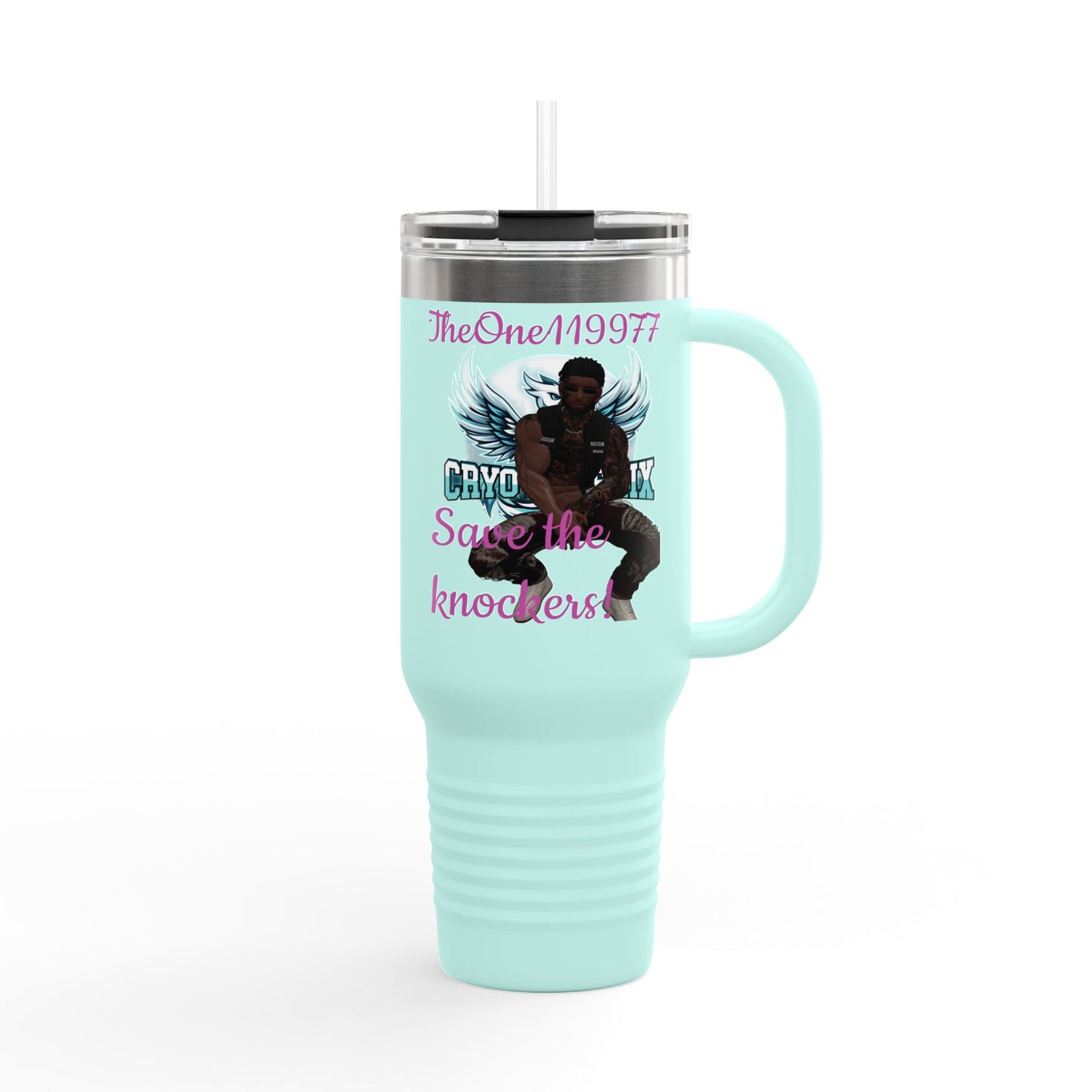 40oz Insulated Travel Mug - Save the Knockers Design - Perfect for Fitness Enthusiasts