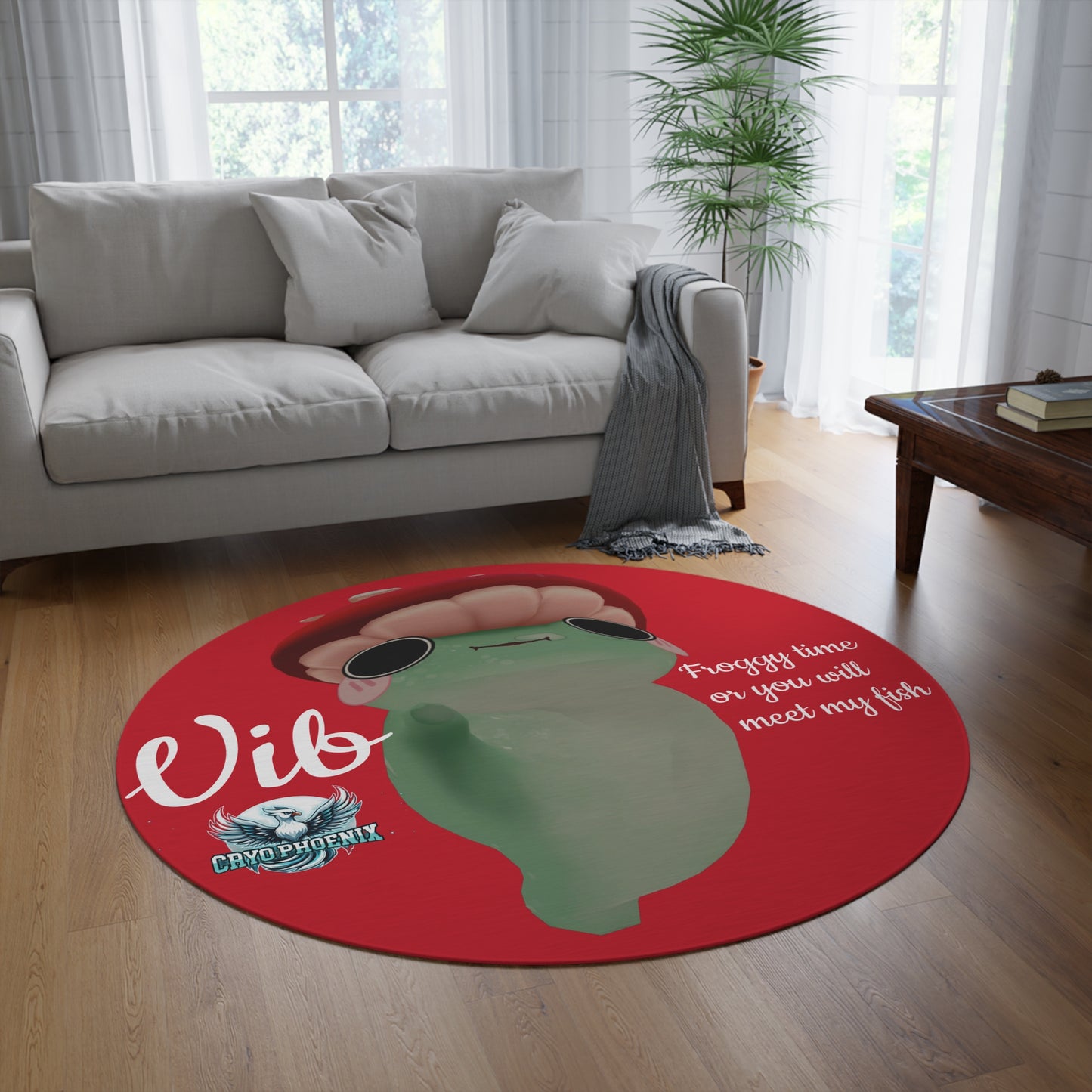 Frog-Themed Round Rug - "Froggy Time or You Will Meet My Fish"