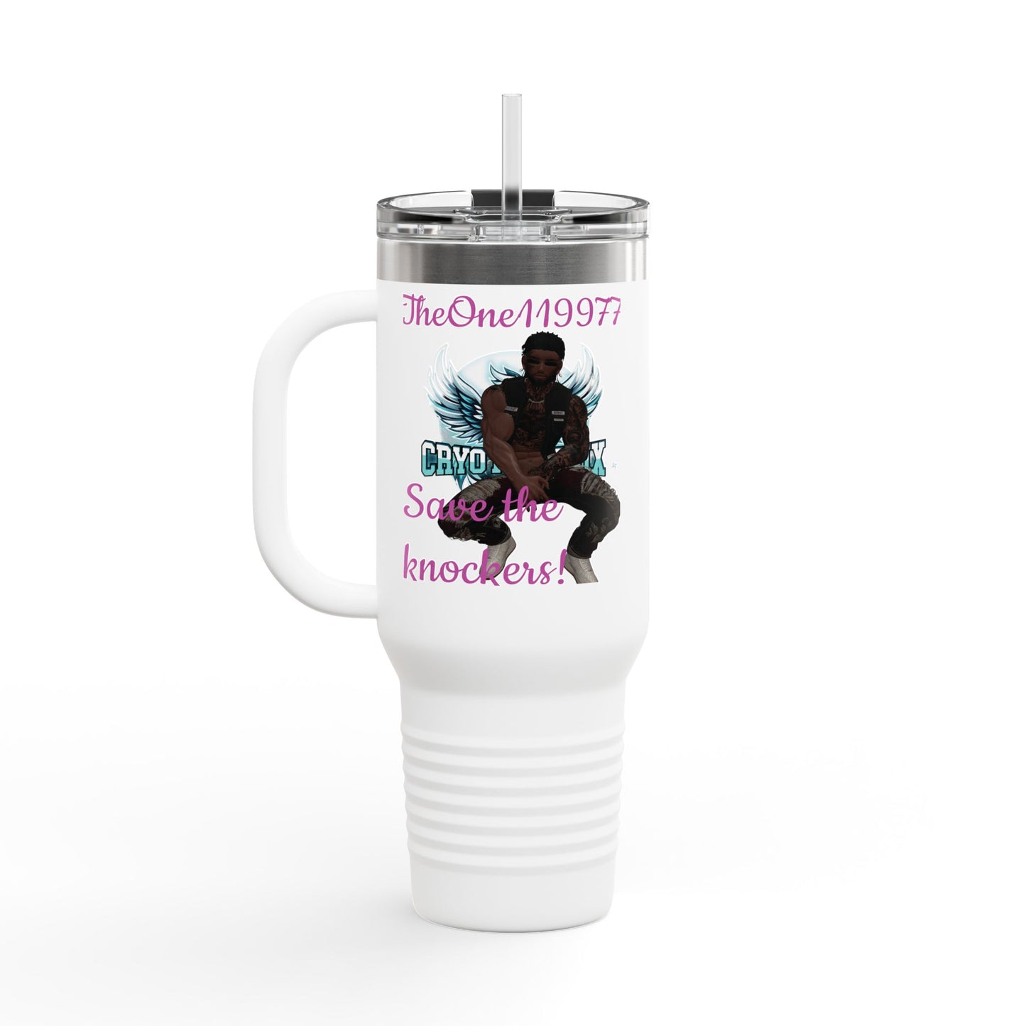 40oz Insulated Travel Mug - Save the Knockers Design - Perfect for Fitness Enthusiasts