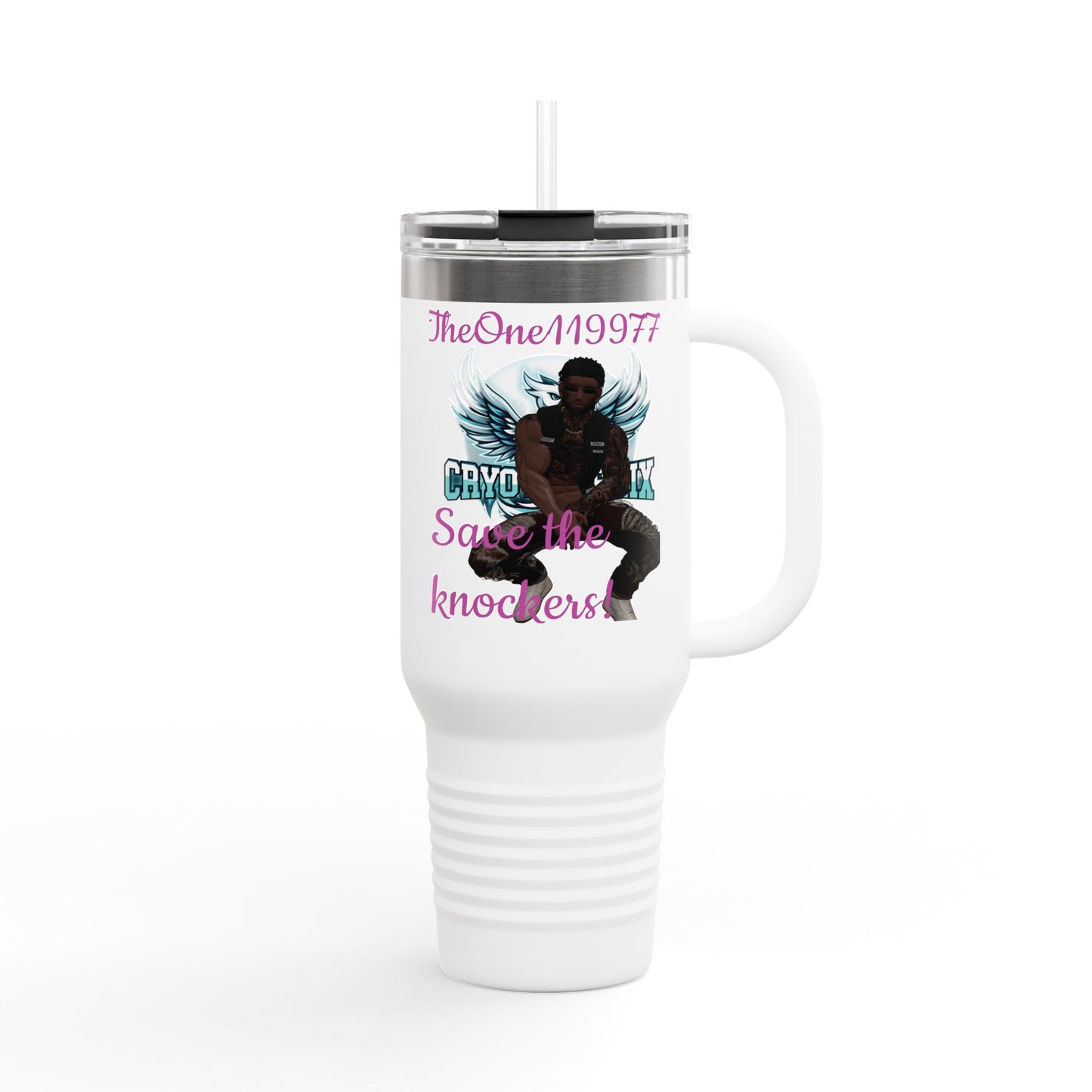 40oz Insulated Travel Mug - Save the Knockers Design - Perfect for Fitness Enthusiasts