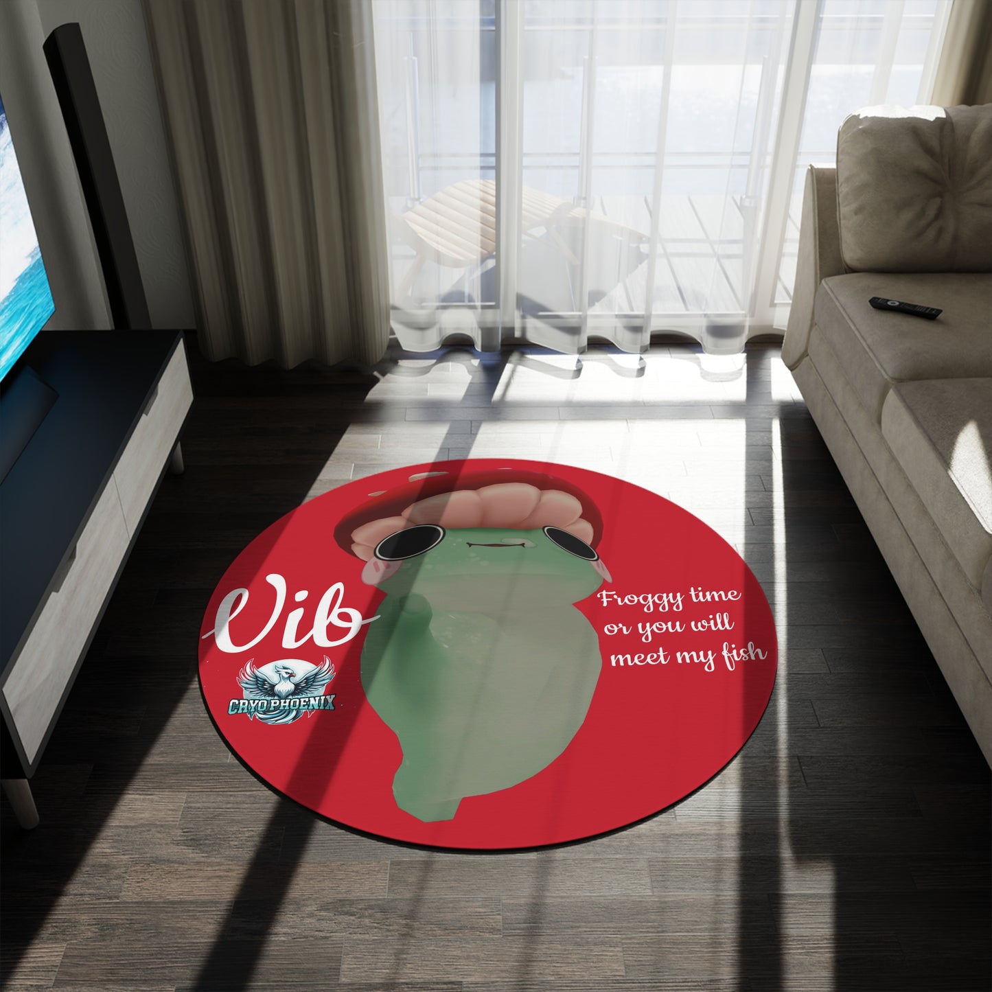 Frog-Themed Round Rug - "Froggy Time or You Will Meet My Fish"